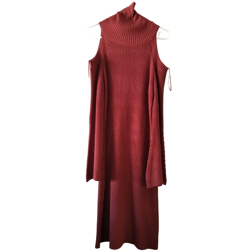 Timing Dark Mauve Cold Shoulder Turtleneck Sweater Dress